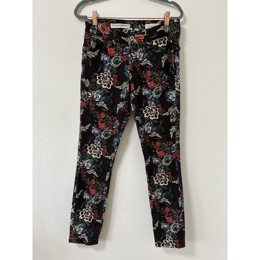 Anthropologie Pilcro Floral Print Cigarette Skinny Jeans 27 Black Fairy Boho - Picture 2 of 11